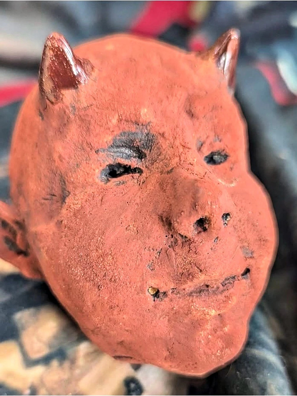 Handcrafted Animal Head Sculpture in Orange & Brown